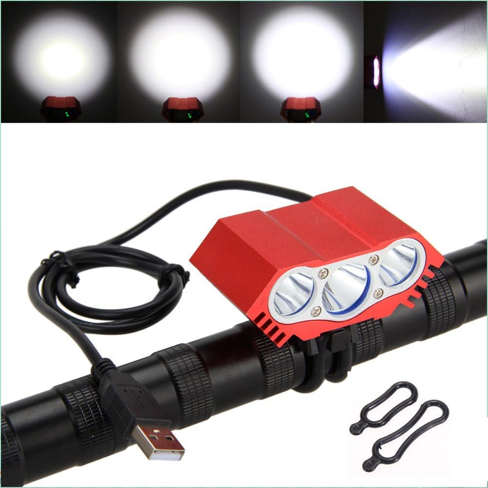Rayma Rechargeable Owl Eyes 3T6 LED USB 7500Lm Head Front Bicycle Light Bike Lamp Torch Headlamp 4 modes Color Red Without Battery And Charger