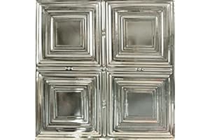 American Tin Ceilings [5 Pack] 24" x 24" 100% Tin Nail-Up Ceiling Tiles | Pattern #1 Square Design with Modern Geometric Beveled Squares, for Ceilings & Walls | n-p01-raw