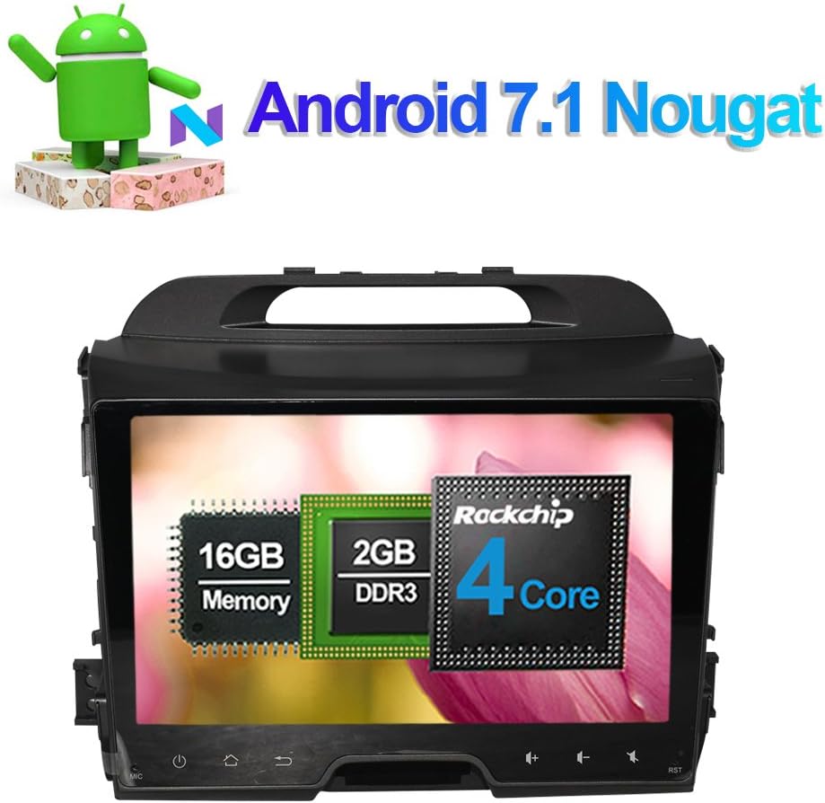 9 Inch Android 7.1 Car Stereo Full Touch In Dash Car Radio Head Unit with Bluetooth GPS Navigation for Kia Sportage 2010-2015 Support FM AM RDS Mirror Link 3G WIFI 1080P Video SWC Rear View Camera
