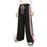 IIMMER Girls Winter Trendy Striped Side Baggy Track Pants Cute Bowknot Y2K Wide Leg Sweatpants 5-14 Years