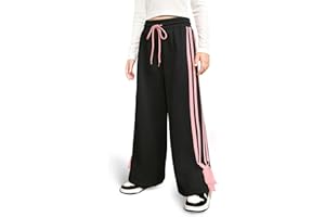 IIMMER Girls Winter Trendy Striped Side Baggy Track Pants Cute Bowknot Y2K Wide Leg Sweatpants 5-14 Years
