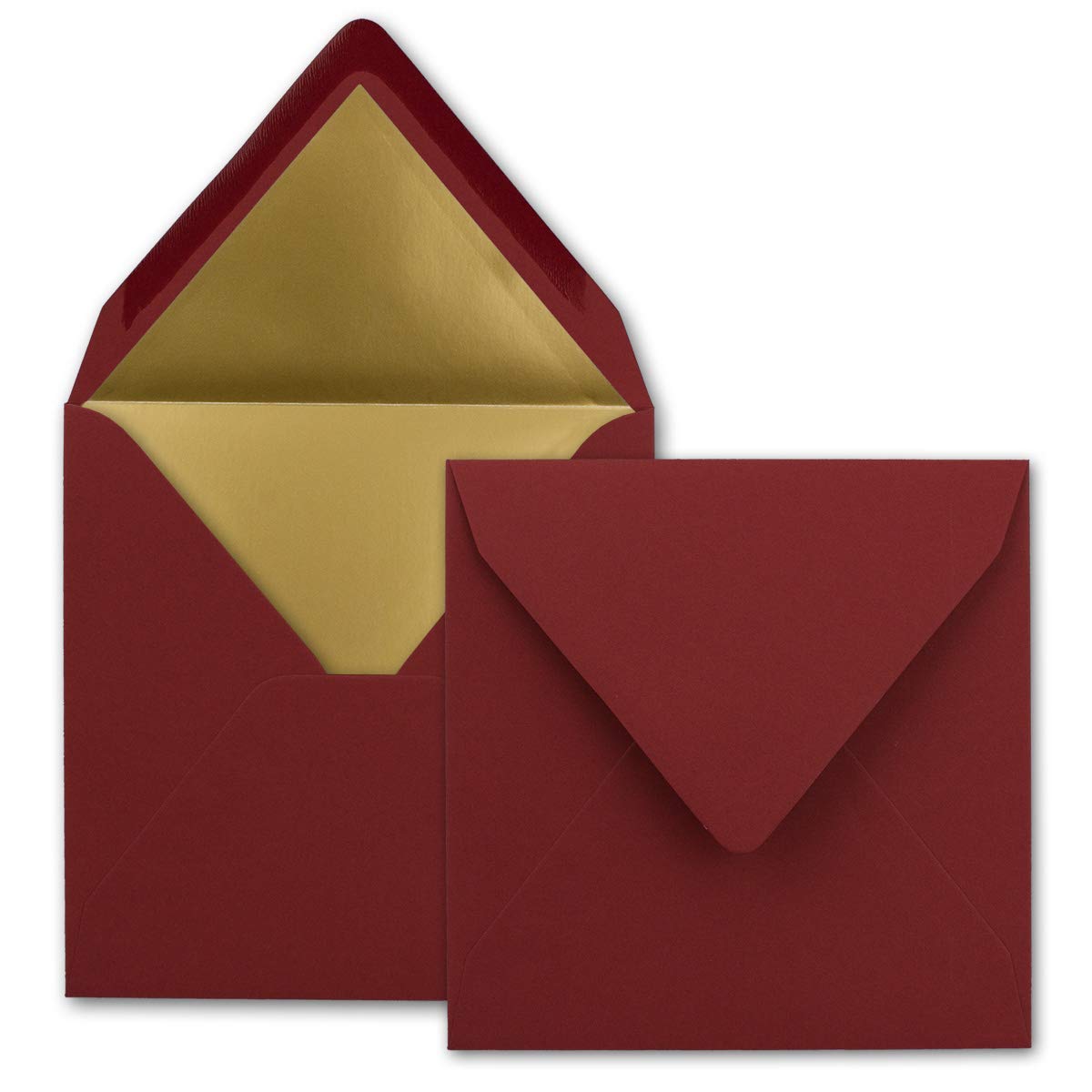 FarbenFroh by GUSTAV NEUSER 10 square envelopes 15.5 x 15.5 cm, dark red (red) lined with gold paper, wet gluing