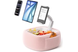 LULULOOK Fluffy Kindle Pillow Stand for Reading, Tablet Pillow Stand with Snack Bowl & Flodable Arm Stand for 4.7-14.6" ipad,