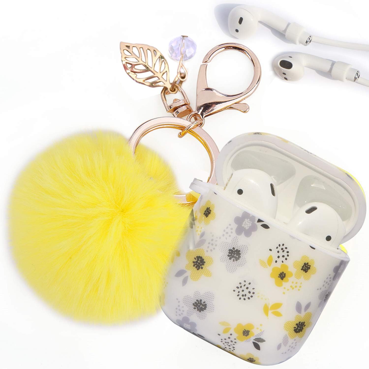 Jasonna Airpods Protective Cover for Apple Airpods 2&1 Charging Case, TPU Hard Case Protective Cover with Pompom Keychain/ Lanyard