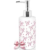 FYSUIMU Pink Bow Soap Dispenser Coquette Bow Knot Mini Heart Glass Soap Dispenser with Pump Refillable Liquid Soap Container for Bathroom Kitchen Countertop Decor