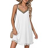 Dokotoo Summer Dresses for Women 2026 Beach Vacation Sundress V Neck Embroidered Spaghetti Strap Beach Cover Up