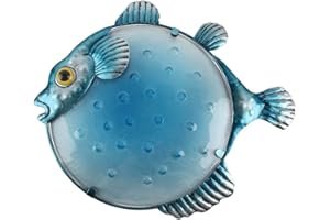LIFFY Metal Fish Wall Decor Fish Wall Art Pufferfish Art Sculpture Hanging for Outdoor Ocean Beach Sea Pool Decorations