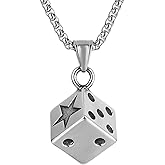 HZMAN Men's Dice Necklace, Stainless Steel Gothic Bar Pendant, Lucky Jewelry 22+2 Inch Box Chain (Silver)