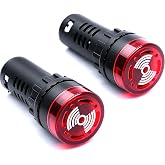 mxuteuk 2pcs 22mm 12V Buzzer with Red LED Lndicator Light Flash Alarm Beep Signal Intermittent Sound AD16-22SM-RR12V