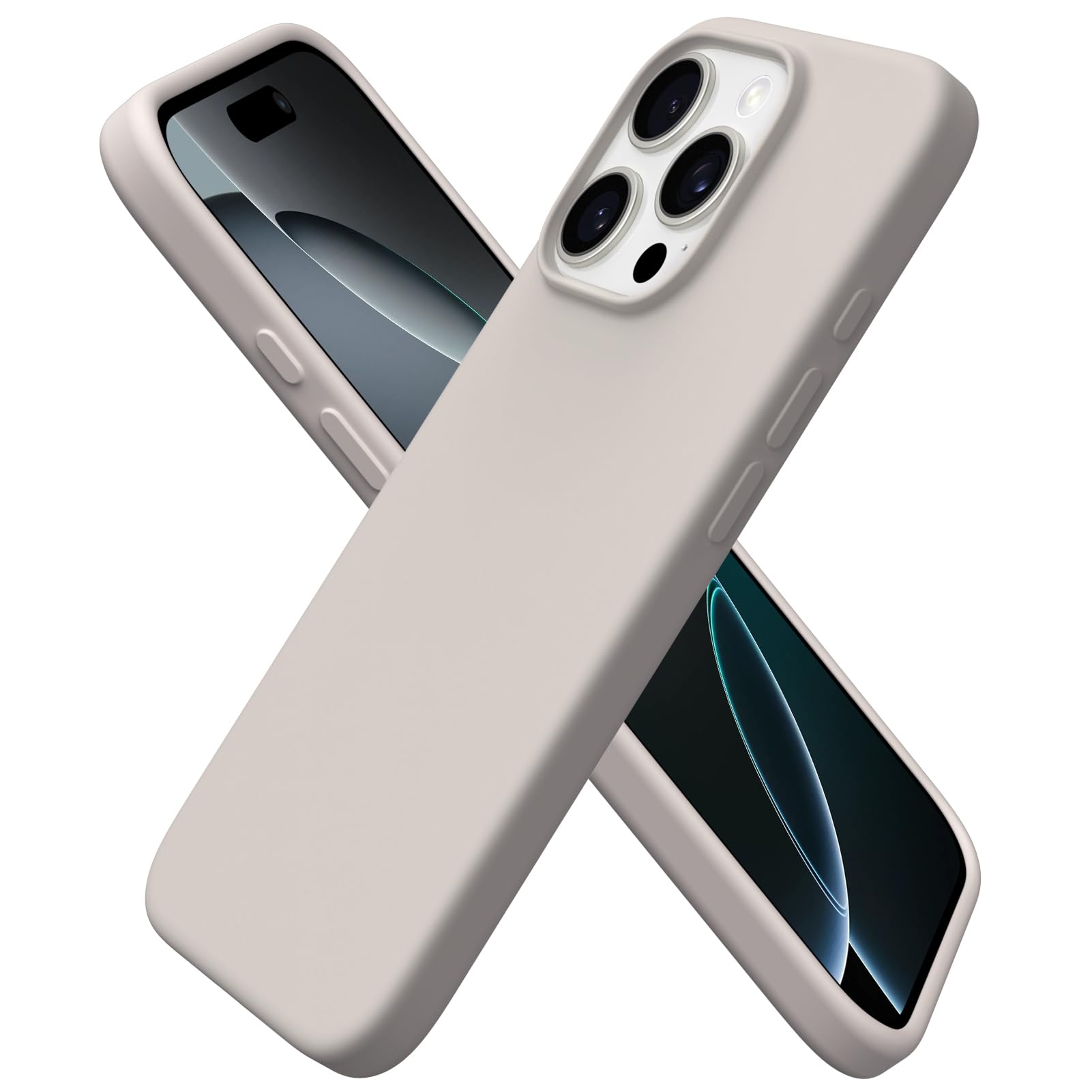Photo 1 of ORNARTO Compatible with iPhone 16 Pro Case 6.3", Slim Liquid Silicone 3 Layers Soft Gel Rubber Shockproof Protective Case with Anti-Scratch Microfiber Lining-Stone Gray