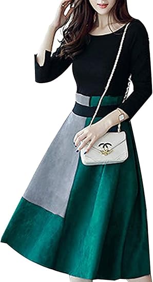 Amazon Noqinhoo トップス スカート 2点 セット セパレート ワンピース フレアスカート スウェード レディース 長袖 膝丈 通勤 S 2xl 春秋冬 ワンピース チュニック 通販