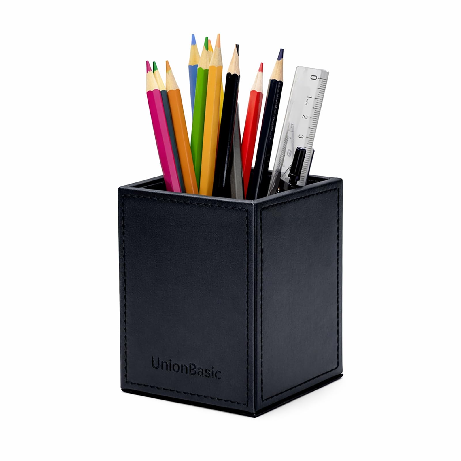 UnionBasic PU Leather Square Pens Pencils Cup Holder Desk Stationery Organizer (Black)