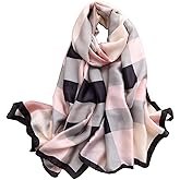 First Choose Silk Feeling Long Satin Scarf Fashion Beach Scarf Shawl Check Style Sunscreen Shawls Wraps-Lightweight Pattern