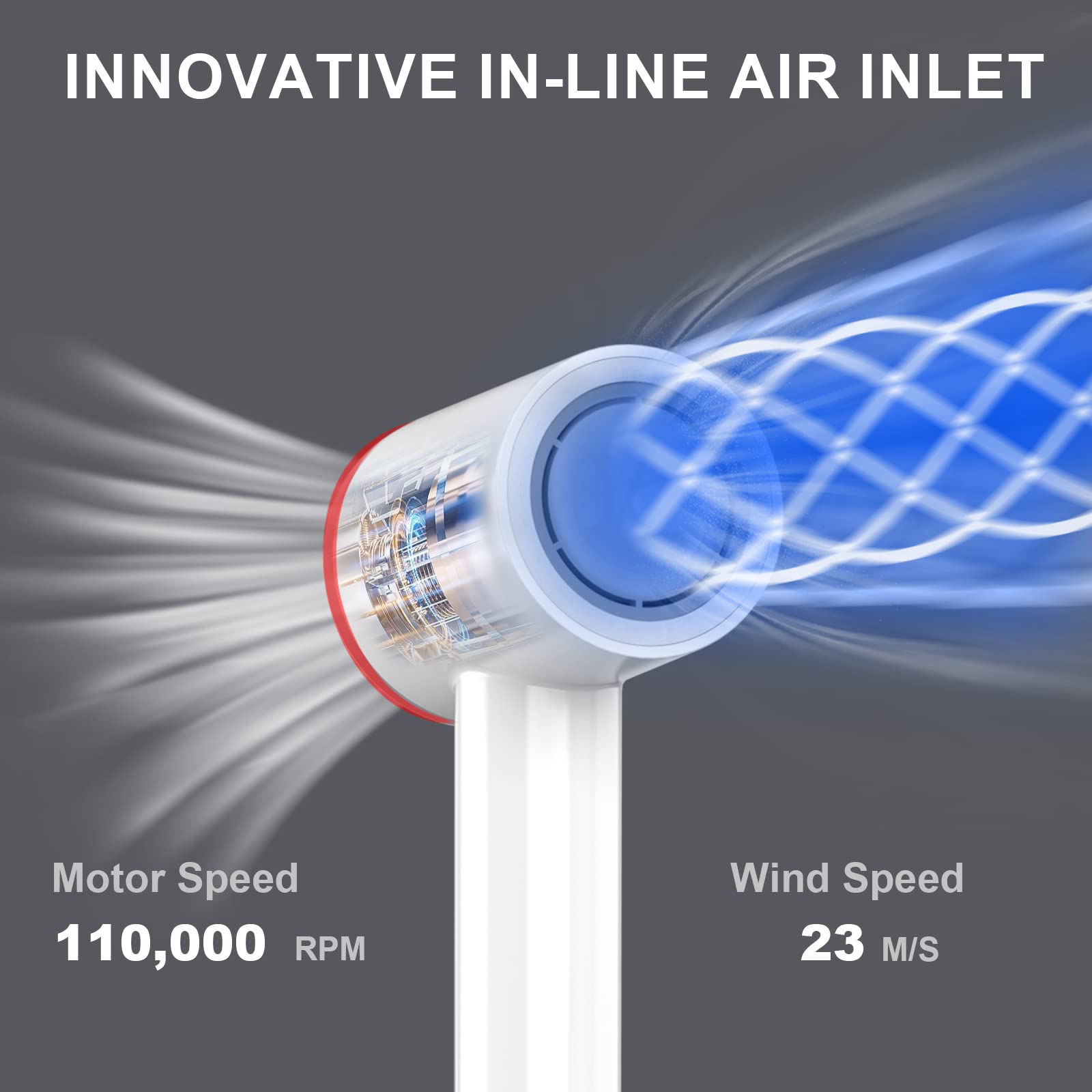 FANWINYU Hair Dryer, Corded Electric, White, 122 - 194, 1280W, 110,000 RPM, 90mm Air Channel, LED Display, 360 Rotating Magnetic Nozzle, 200 Million Negative Ions