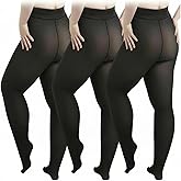HooLing 3 Pair Plus Size Fleece Lined Tights for Women Fake Translucent Winter Thermal Leggings Warm Thick Tights for Gifts