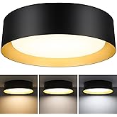 BrightHome Flush Mount LED Ceiling Light, 13in 2400LM 25W, 3 Color (3000K, 4000K, 5000K) Dimmable Black Gold Modern Lamp for 