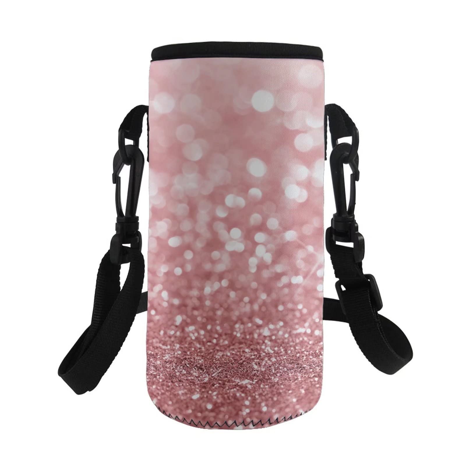COEQINE Insulated Water Bottle Carrier Holder Bag Case Pouch Cover Design Pink Bling Pattern,with Adjustable Shoulder Strap for Stainless Steel/Glass/Plastic Bottles Fit for Walking Gym Travel