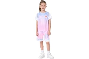 Yruioon Basketball Jerseys For Girls Crewneck Short Sleeve T-shirt And Shorts Sets Gradient Color