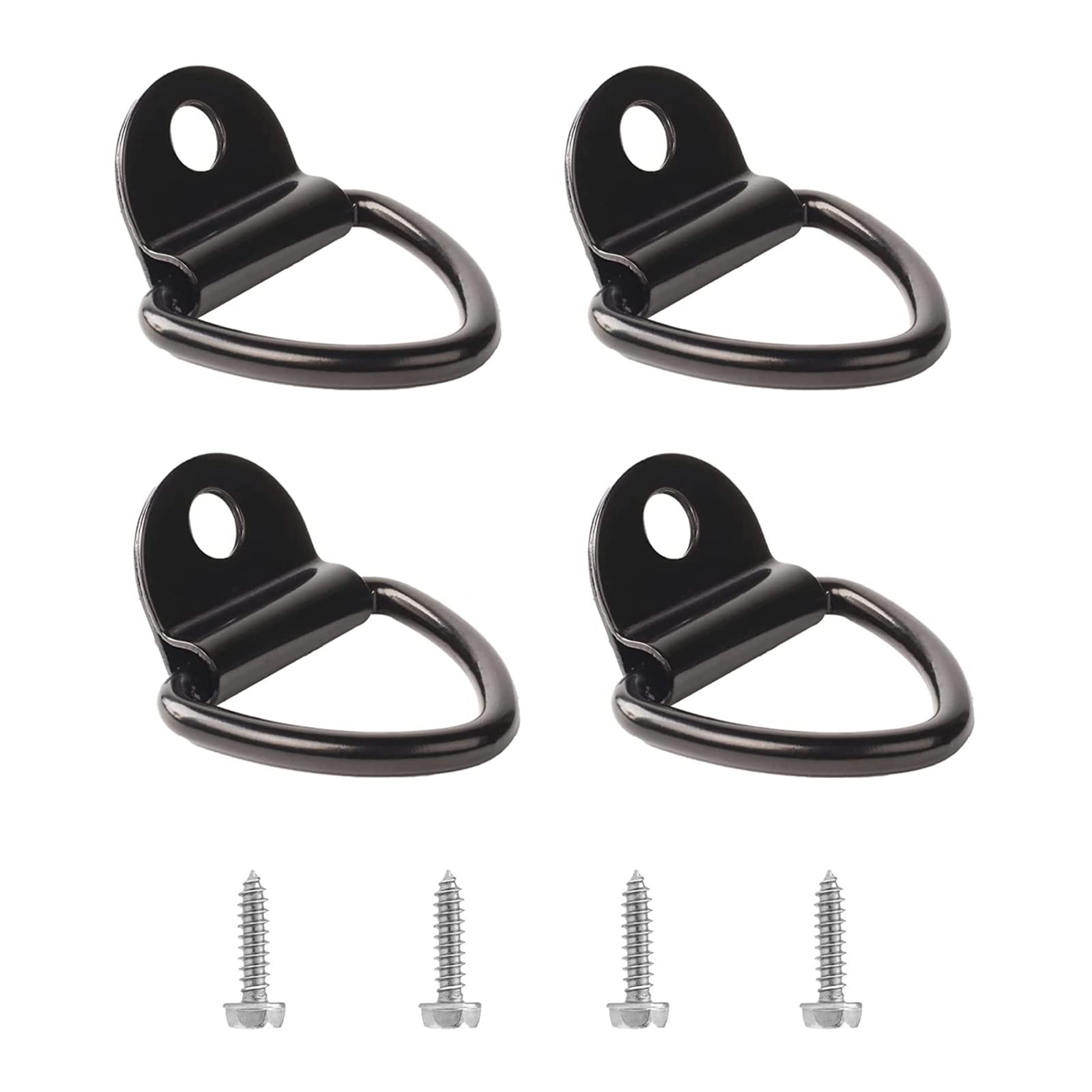 Amfrpar 4-Piece Stainless Steel Black D-Ring Tie Down Hooks, 450kg Load Capacity, Compatible with Truck, Trailer, ATV, UTV, Boat