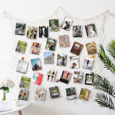 HAYATA ⭐️Photo Hanging Display with 40 Clip Fishing Net Wall Decor - Picture Frames &amp; Prints Multi Photos Organizer &amp; Collage Artworks - Nautical Decorative Dorm Bedroom Christmas Decorations