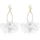 Ricarmo Bohemian Aesthetic Fabric Flower Geometry Hollow Lightweight Dangle Drop Earrings Unique Beaded Leaf Hook Earrings For Women Jewelry Gifts