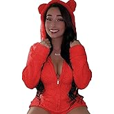 HRESSLBD Women's Warm Fuzzy Hooded Romper Short Playsuit Jumpsuit