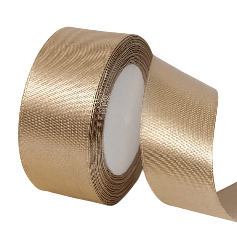 POPOYU 40mm Champagne Gold Satin Ribbon, 23M 1.5Inch Wide Solid Polyester Fabric Double Sided Satin Decorative Ribbon for Gift Wrapping, Wedding, Floral & Xmas Presents Gift Party Decoratin Ribbons