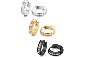 FIBO STEEL 13MM 20MM Stainless Steel Small Hoop Earrings for Men Women Huggie Earrings CZ Inlaid