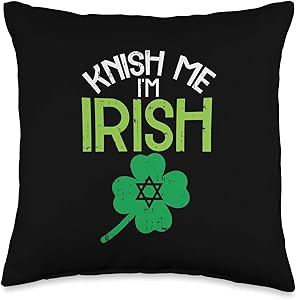 BoredKoalas Funny St. Patrick's Day Pillows Irish Knish Me Im Irish Jewish Food Pun St Patricks Day Jew Gift Throw Pillow, 16x16, Multicolor