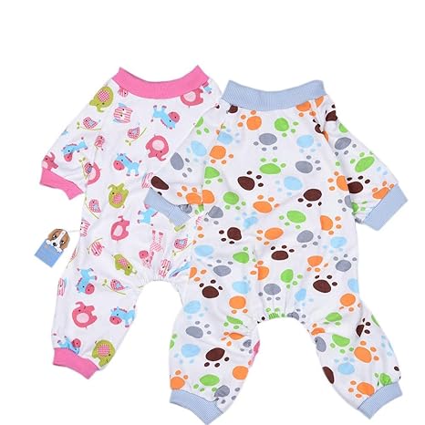 2er Pack Hund Kleidung Hunde Katzen Einteiler weich Hund Schlafanzug Baumwolle Puppy Strampelanzug Pet Jumpsuits Cozy Bodys f