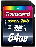 Transcend 64GB SDXC Class 10 Flash Memory Card Up to 30MB/s (TS64GSDXC10)