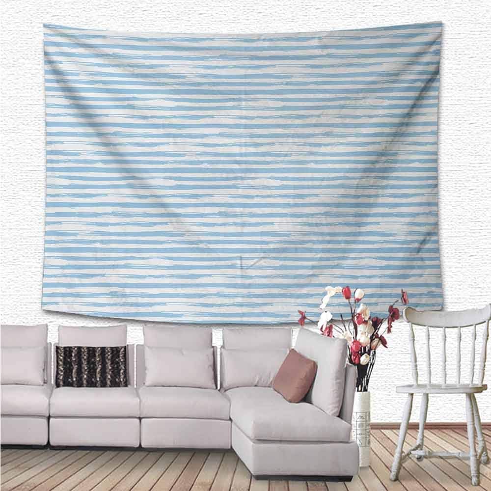 Harbour Stripe Tapestry Wall Hanging, Soft Toned Nautical Uniform Brushstroke Simplistic Artful Lines Theme Bedspread Picnic Bedsheet Blanket Wall Art Hippie Tapestry, 90"x60", Pale Blue White