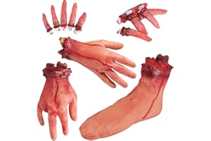 LANSIAN Scary Halloween Bloody Props Dead Body Parts Fake Arm Severed Hands Broken for Haunted House Halloween Vampire Zombie Party Decorations Supplies (Broken hands + feet + fingers)