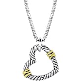 UNY JEWEL Twisted Cable Heart Pendant Necklace Two Tone Designer Inspired Box Chain Gift for Women