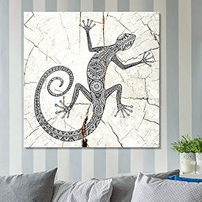 Square Canvas Wall Art - Tribal Pattern Lizard Wood Effect Canvas - Giclee Print Gallery Wrap Modern Home Art Ready to Hang - 12x12 inches