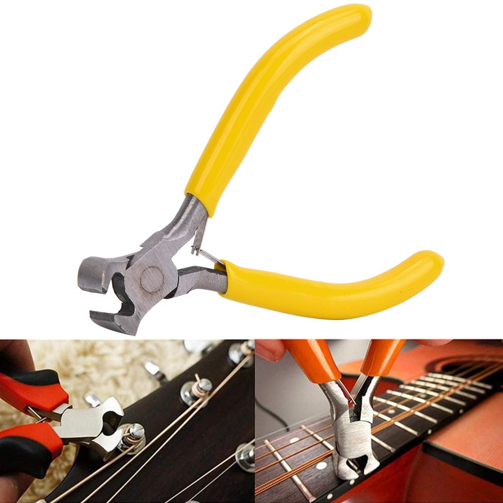 Drfeify Guitar String Cutter Tool, Guitar Fret Wire Pliers Yellow Steel Compatible Musical Instrument Handle Repair Maintenance Tool