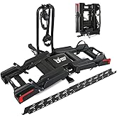 Eco Pro Upgraded 200lbs EBike Rack with Ramp for 2 E-Bikes, Hitch EBike Rack for Cars SUVs Trucks, Foldable Tilting Bike Rack Platform for Tow Hitch 2" Receiver, E-Bike Carrier Fits up to 5" Fat Tire