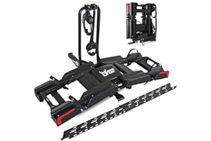 IRON DEER Eco Pro Upgraded 200lbs EBike Rack with Ramp for 2 E-Bikes, Hitch EBike Rack for Cars SUVs Trucks, Foldable Tilting Bike Rack Platform for Tow Hitch 2" Receiver, E-Bike Carrier Fits up to 5" Fat Tire