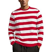 Zbrandy Mens Striped Shirt Wide Stripes Long Sleeve Crew Neck Tees