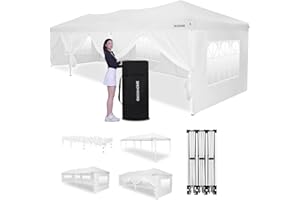 OASISHOME 10'x30' One Push Setup Pop-Up Canopy Tent with 8 Removable Sidewalls,Carry Bag,Waterproof Commercial Gazebo for Weddings/Outdoor Events, Heavy-Duty Frame(White, 10x30(One Push Setup))