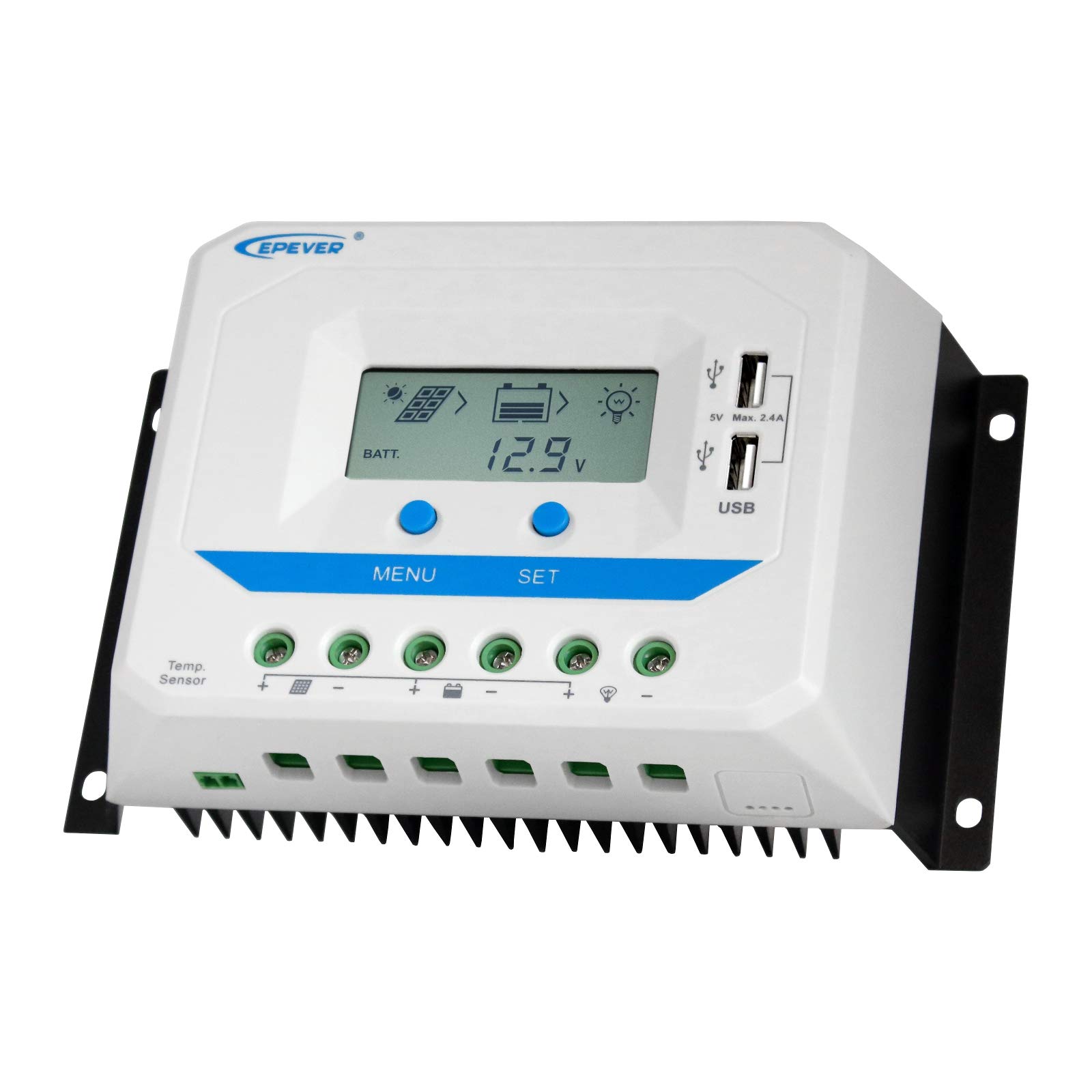 45A 12V / 24V solar charge controller / regulator with LCD display and powerful dual USB output (2.4A)