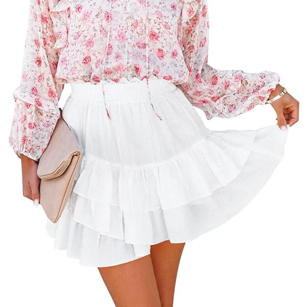 AOUDERY FLOWY SHORTS FOR WOMEN CASUAL RUFFLE TIERED...