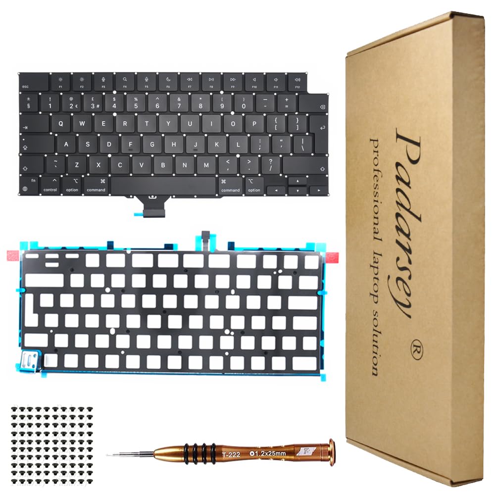 Pardarsey Replacement Backlight Backlit UK Layout Keyboard Compatible with MacBook Pro 14" A2442, 16" A2485 2021 UK Layout with Keyboard Screws and Screwdriver