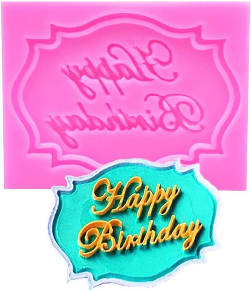 Cake Stencils, DIY Happy Birthday Letter Form Silicone Mold Chocolate Fondant Cake Decoration Tools Cupcake Baking Mold, 5 Pcs