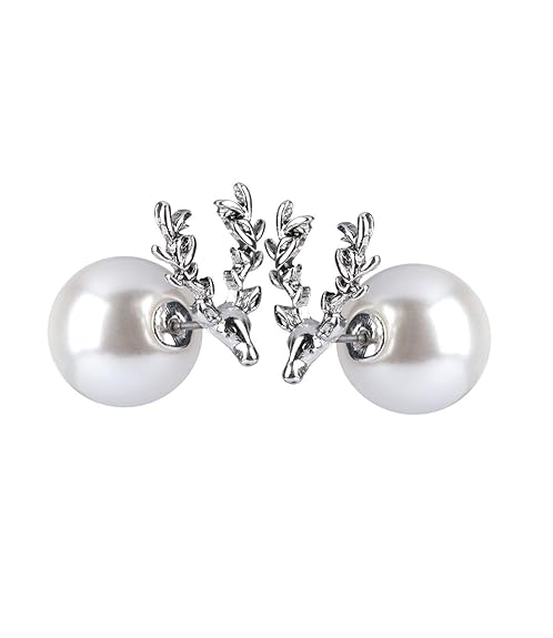 TOSH Ohrring - Damen Ohrschmuck, Ohrstecker, Front-Back, Oktoberfest Schmuck, Trachtenschmuck, Hirschgeweih, Perle, silber (7