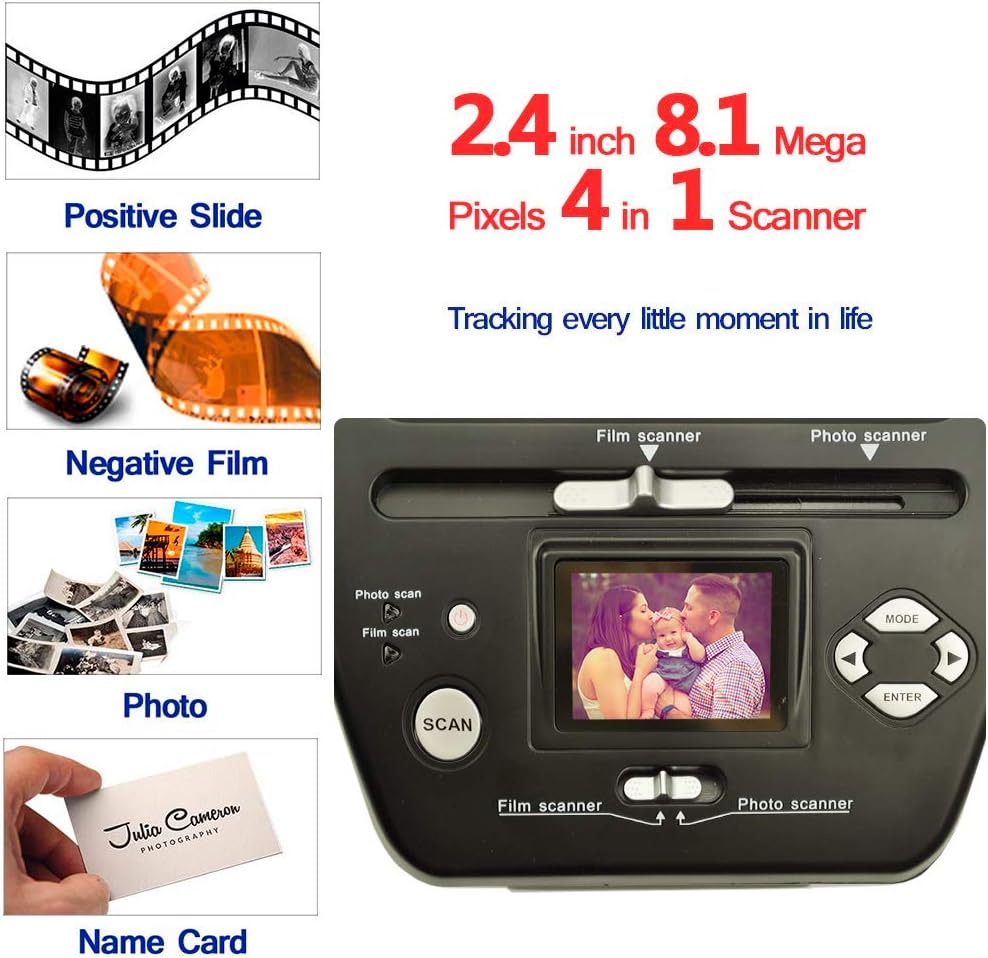 Digital Photo Slide & Film Scanner with Popular Scanner 2.4 inch 8.1 Mega Pixels 4 in 1 Photo and Film Scanner 135 Negative Scanner Photo Scanner Combo Scanner Views on Your Computer or USB(Black): Electronics
