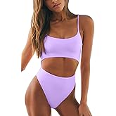 Meyeeka Womens Scoop Neck Cut Out Front Lace Up Back High Cut Monokini One Piece Swimsuit