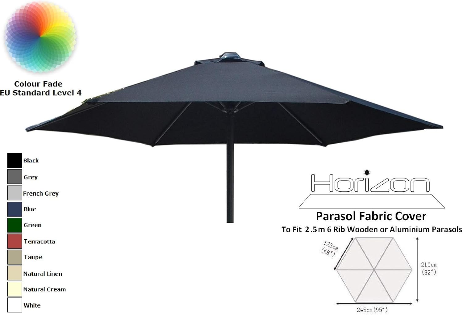 HORIZON 2.5M REPLACEMENT PARASOL FABRIC COVERS (Black) Amazon.co.uk
