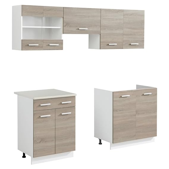 vidaXL Oak Look Kitchen Unit 5 pcs 200 cm Amazon.co.uk