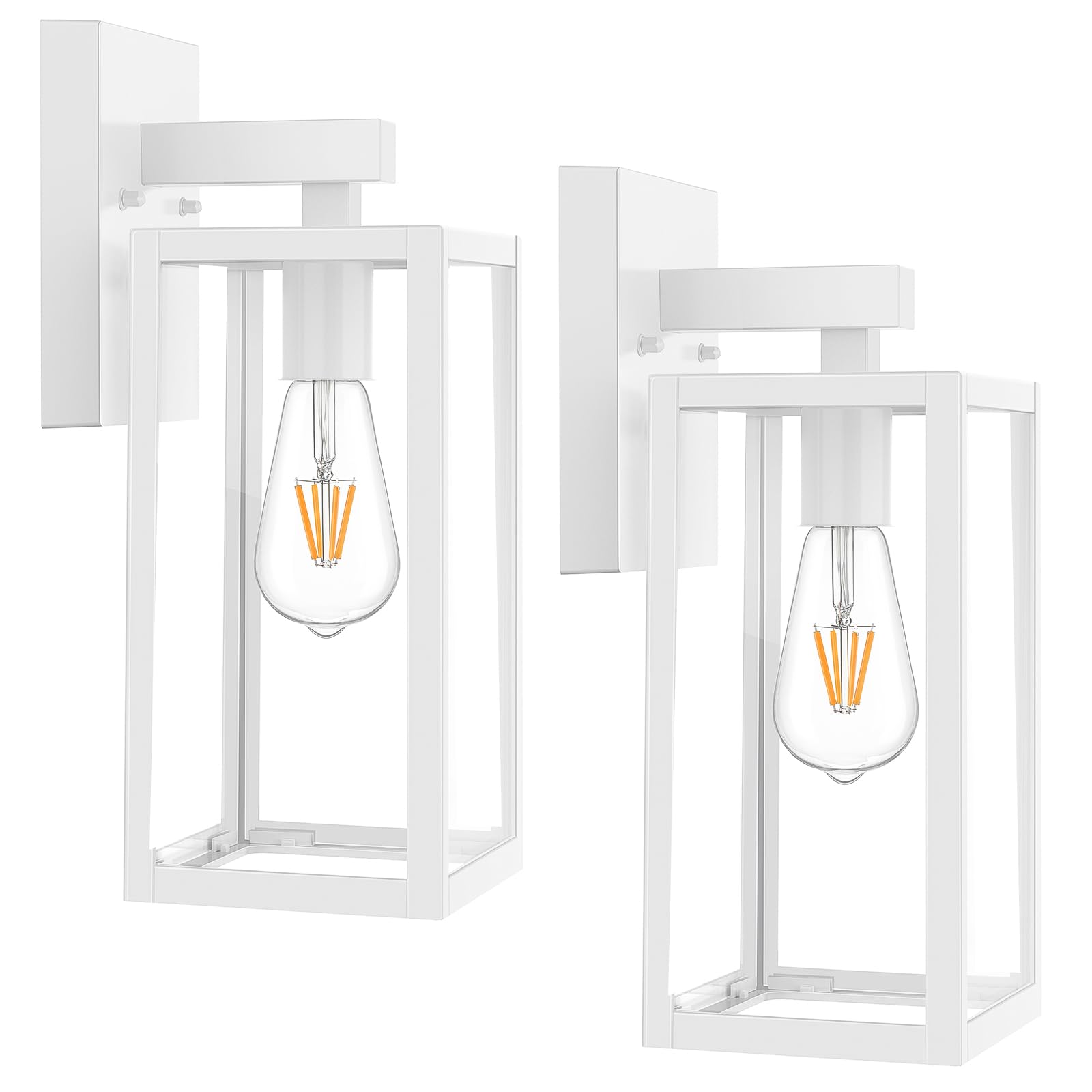 MAXvolador Outdoor Wall Sconce, Exterior Waterproof Lantern Light Fixtures, White Porch Light Toughened Glass, Anti-Rust E26 Patio Lighting, 2 Pack Image